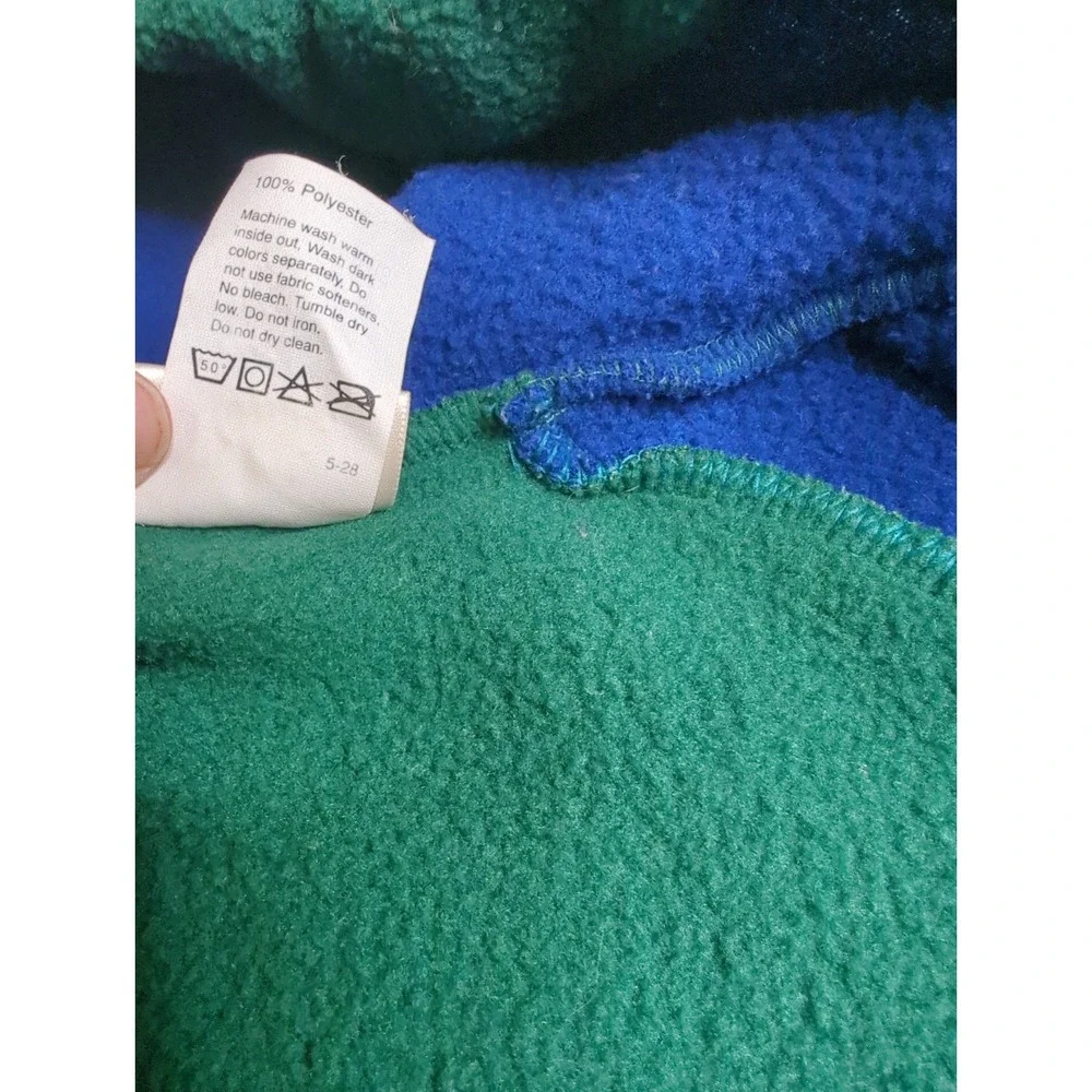 Vtg 90s LL Bean Baby Fleece Bunting Snowsuit 12-24M Pram Colorblock Green Blue